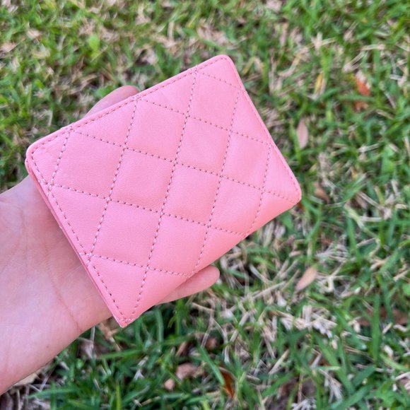 Michael Kors MK Jet Set Saffiano Leather Flap Card Holder Wallet Pale Pink New